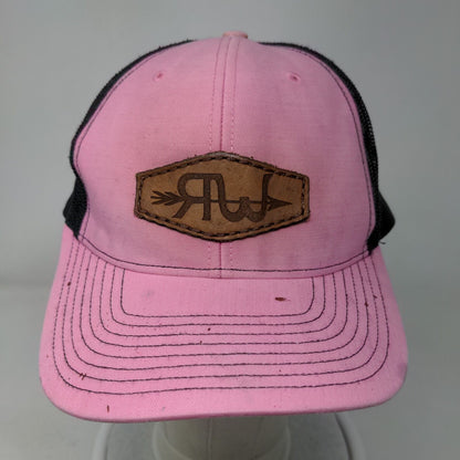 Richardson Leather Patch Snapback Mesh Back Trucker Hat Pink One Size