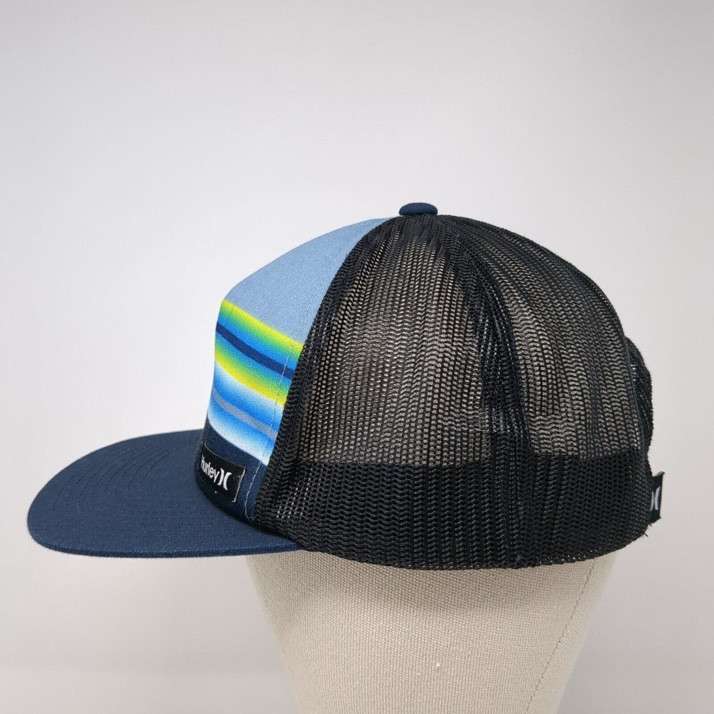Hurley Snapback Trucker Hat Blue OS Adjustable Stripe Mesh Back Classics Yupoong