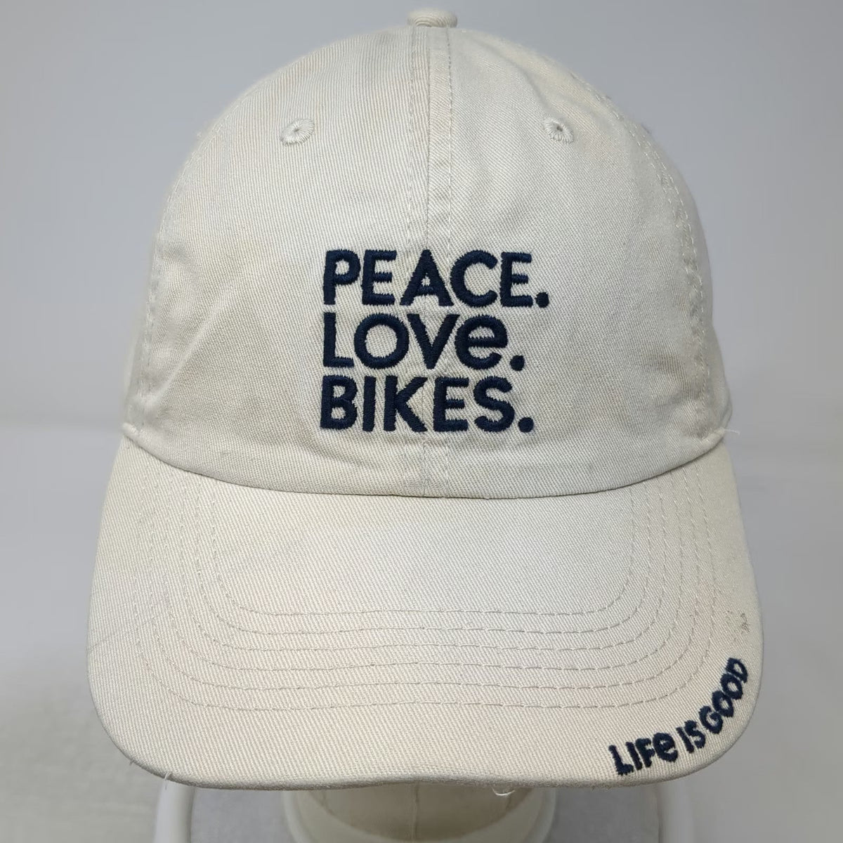 Life Is Good Baseball Cap Beige One Size Adjustable Peace Love Bikes Cotton Hat
