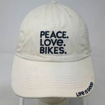 Life Is Good Baseball Cap Beige One Size Adjustable Peace Love Bikes Cotton Hat