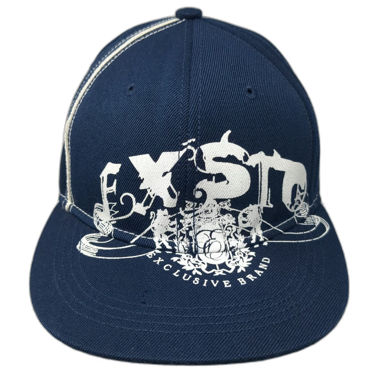Exsto Baseball Cap Blue 7 1/4 Contrast Stitching Flat Brim Graphic Hat