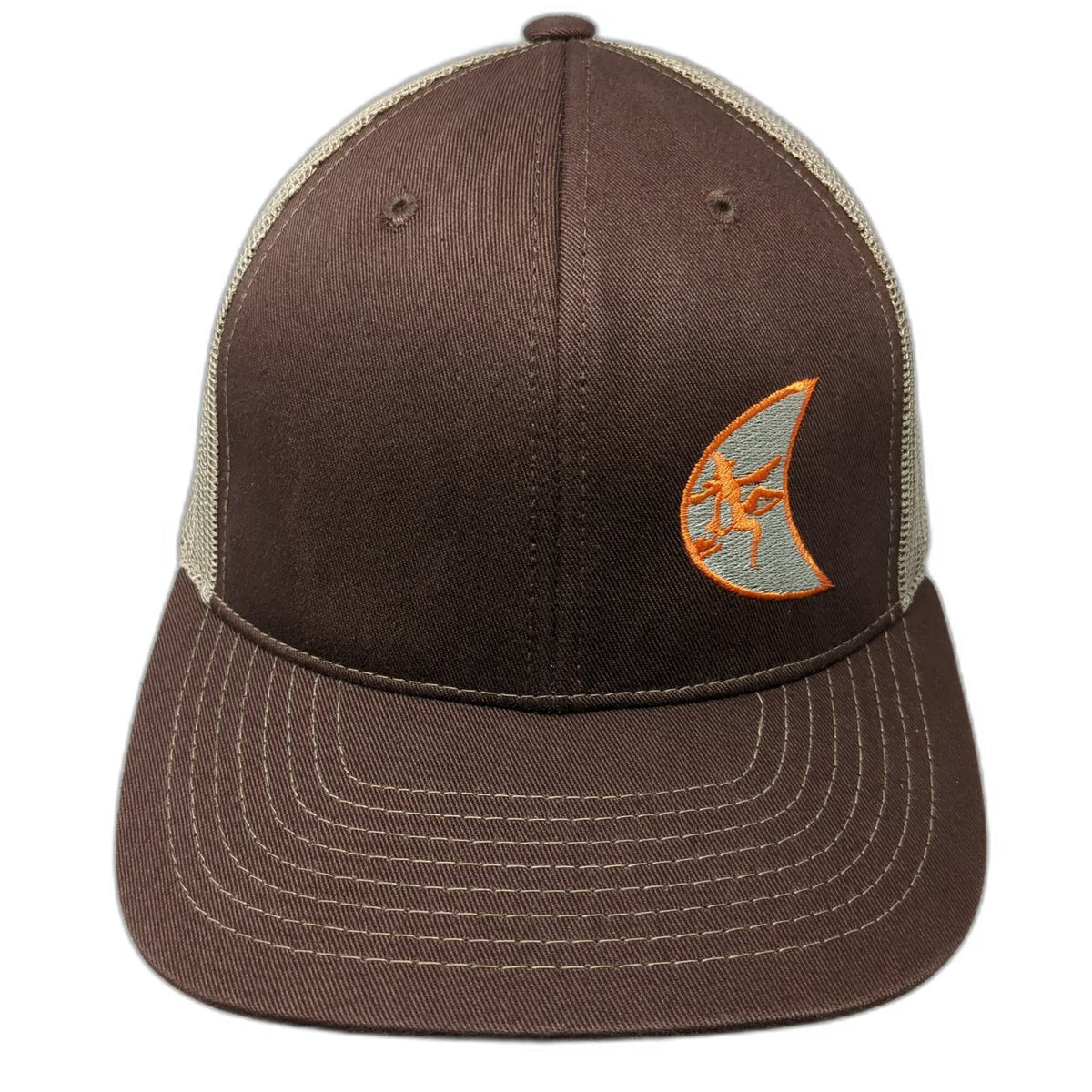Lindo Trucker Hat Brown One Size Mesh Snapback Lizard Moon Logo Embroidered