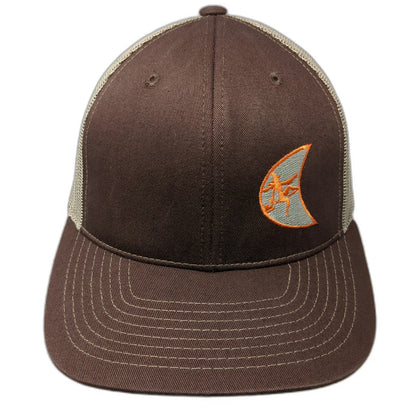 Lindo Trucker Hat Brown One Size Mesh Snapback Lizard Moon Logo Embroidered
