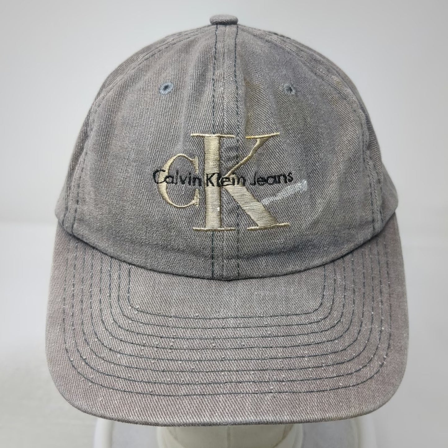 Calvin Klein Snapback Hat Gray One Size cK Logo Embroidered Washed Cotton Denim