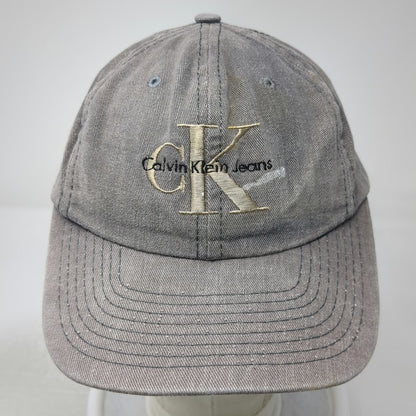 Calvin Klein Snapback Hat Gray One Size cK Logo Embroidered Washed Cotton Denim