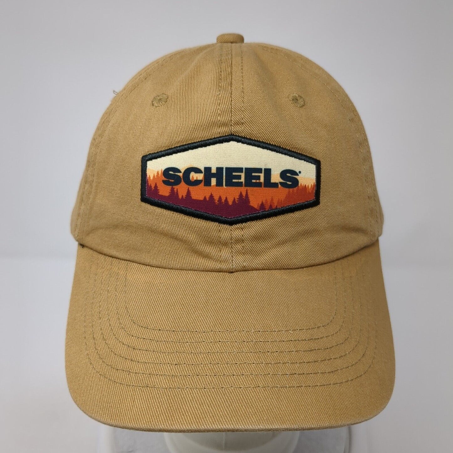 Scheels Snapback Hat Brown One Size Adjustable Embroidered Vented Holes 6 Panel