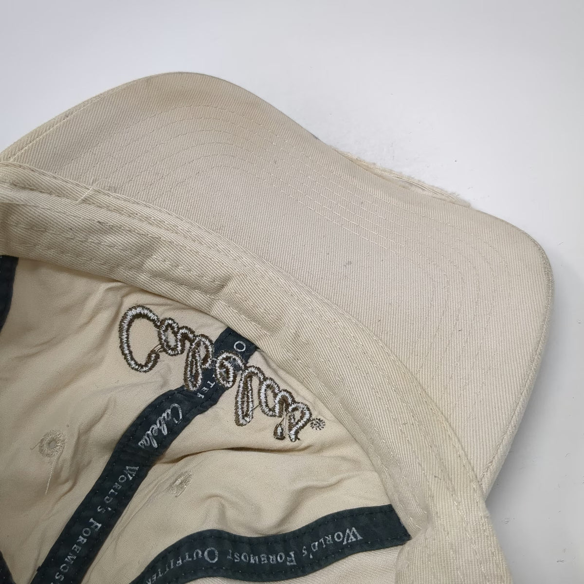 Cabela's Baseball Cap Beige One Size Distressed Embroidered Logo Strapback Hat