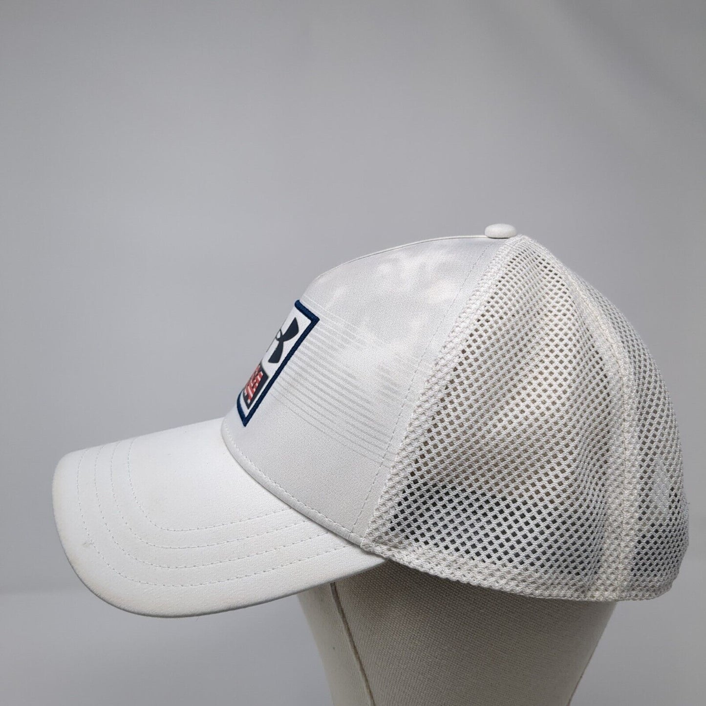 USA Snapback Trucker Hat White OS Adjustable Patriotic Mesh Back Under Armour