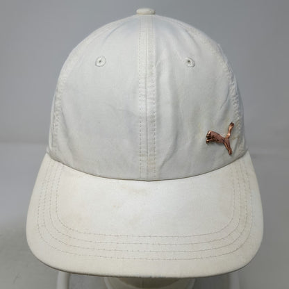 Puma Baseball Cap White One Size Gold Metallic Logo Slideback Polyester OSFA Hat