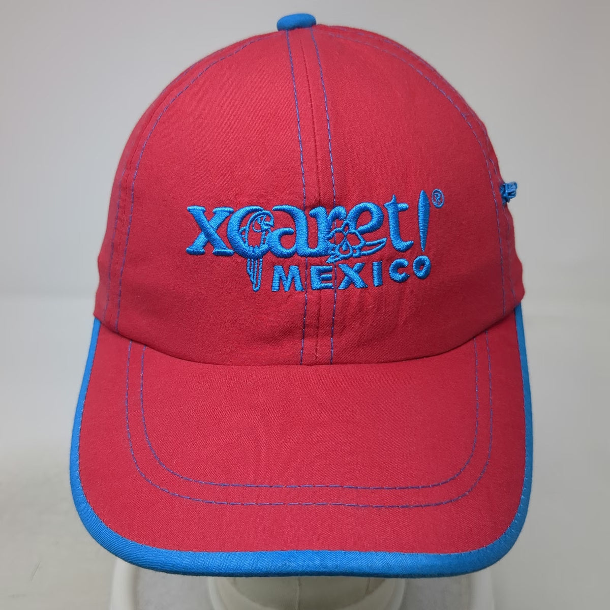 Xcaret Mexico Baseball Cap Red Blue One Size Side Pocket Embroidered Travel Hat
