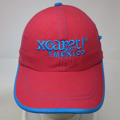 Xcaret Mexico Baseball Cap Red Blue One Size Side Pocket Embroidered Travel Hat