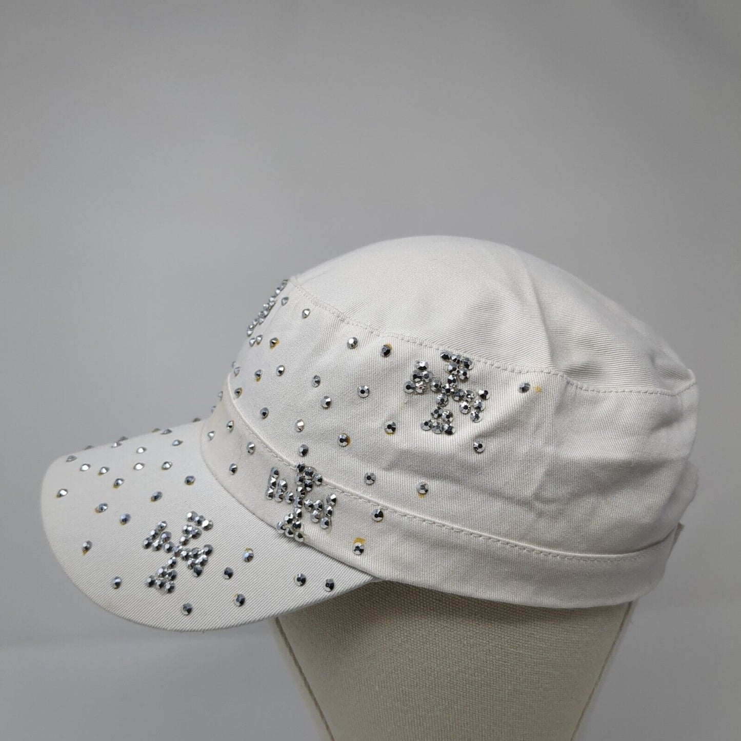 Unbranded Strapback Cadet Army Hat White OSFA Bling Studded Rhinestone