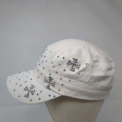Unbranded Strapback Cadet Army Hat White OSFA Bling Studded Rhinestone
