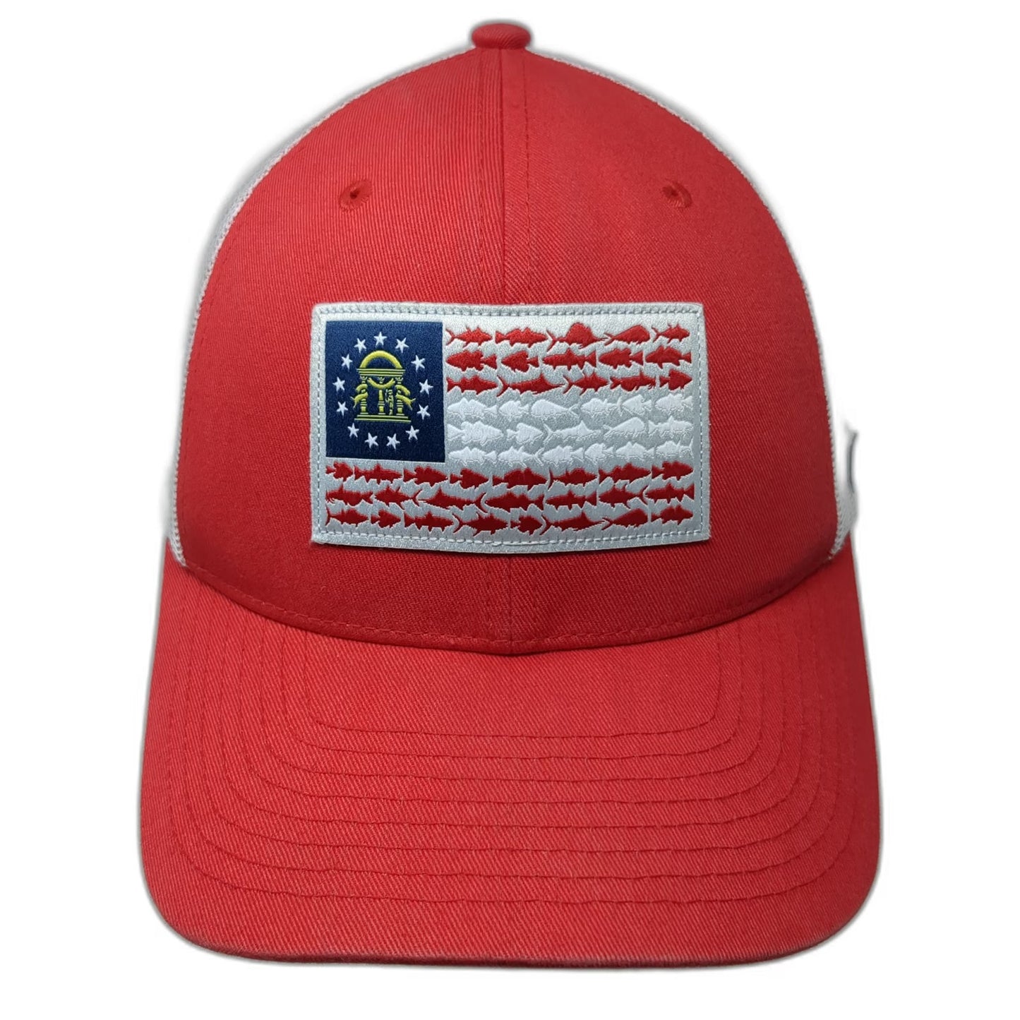 Columbia Trucker Hat Red One Size Georgia Fish Flag Mesh Back PFG Fishing