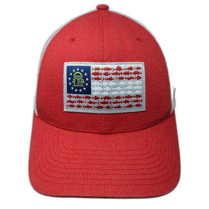 Columbia Trucker Hat Red One Size Georgia Fish Flag Mesh Back PFG Fishing
