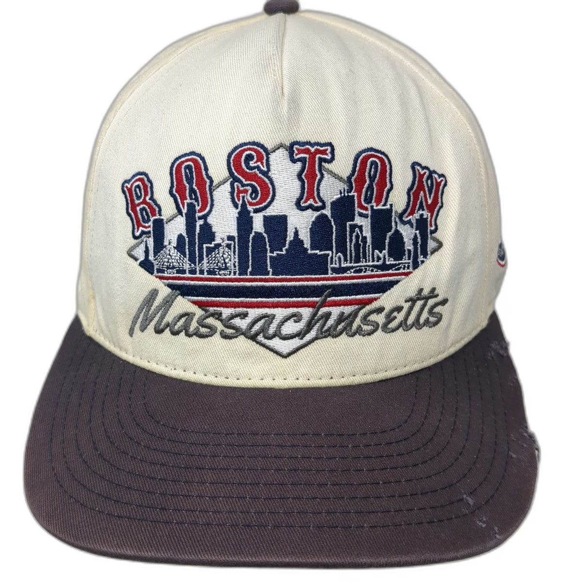 Shells Vintage 5 Panel Beige Hat One Size Snapback Boston Skyline Massachusetts