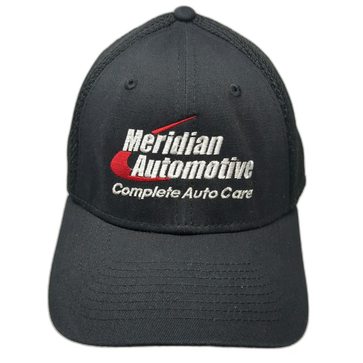 New Era Baseball Cap Black XL Meridian Automotive Mesh Back Stretch Fit Hat