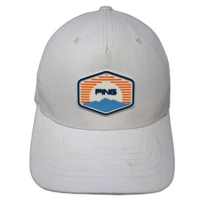 PING 5 Panel White Hat OSFM Snapback Rubber Patch Scheels Golf Gray Adjustable