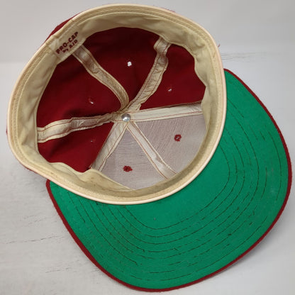 AJD Baseball Cap Red One Size Fitted Blank Green Underbrim Wool Pro-Cap Hat
