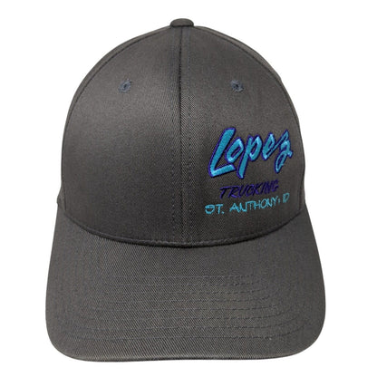 Lopez Trucking St. Anthony ID Fitted Hat Gray S/M Flexfit Embroidered
