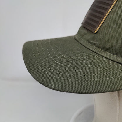 American Flag Leather Patch Strapback Hat Green One Size Adjustable