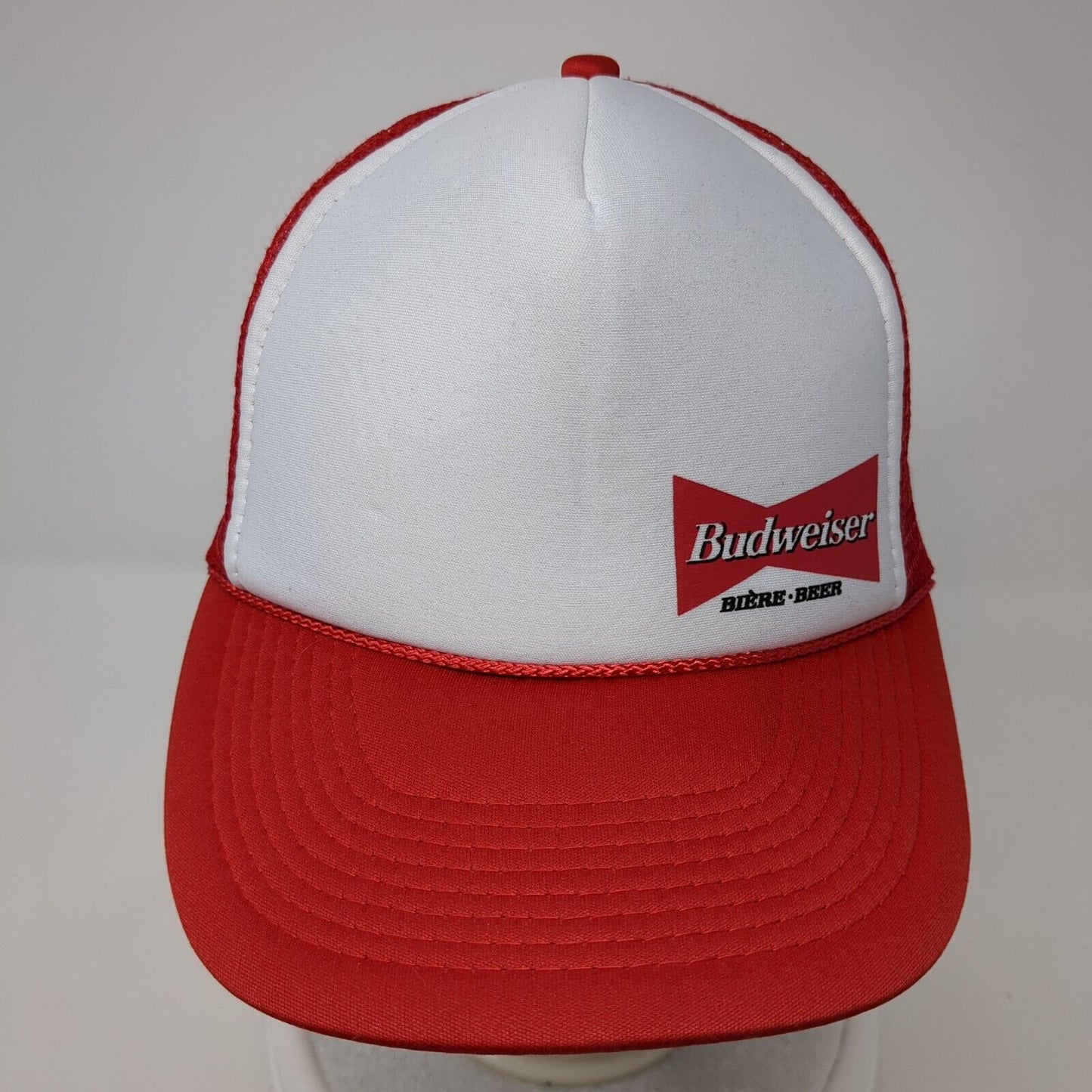 Budweiser Beer Snapback Rope Trucker Hat Red One Size Mesh Back