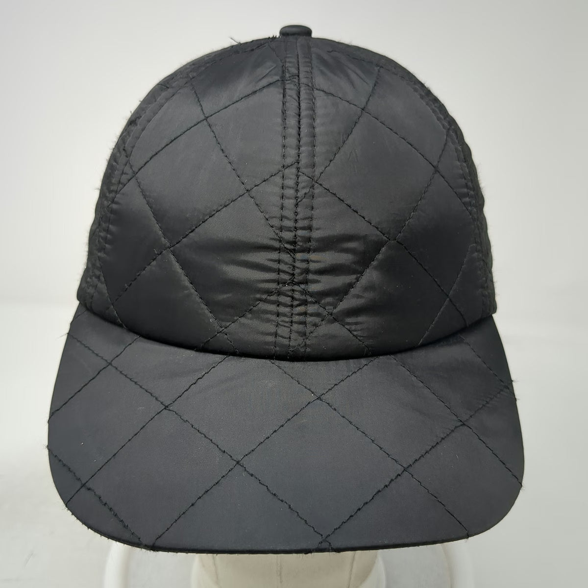 Black One Size Baseball Cap Quilted Diamond Pattern Adjustable Strapback Hat