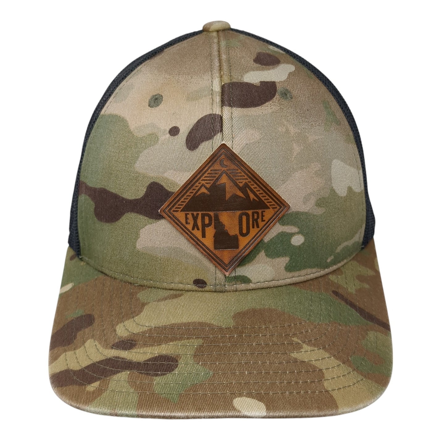 Explore Idaho Patch Snapback Trucker Hat Multi One Size Mesh Back Camo