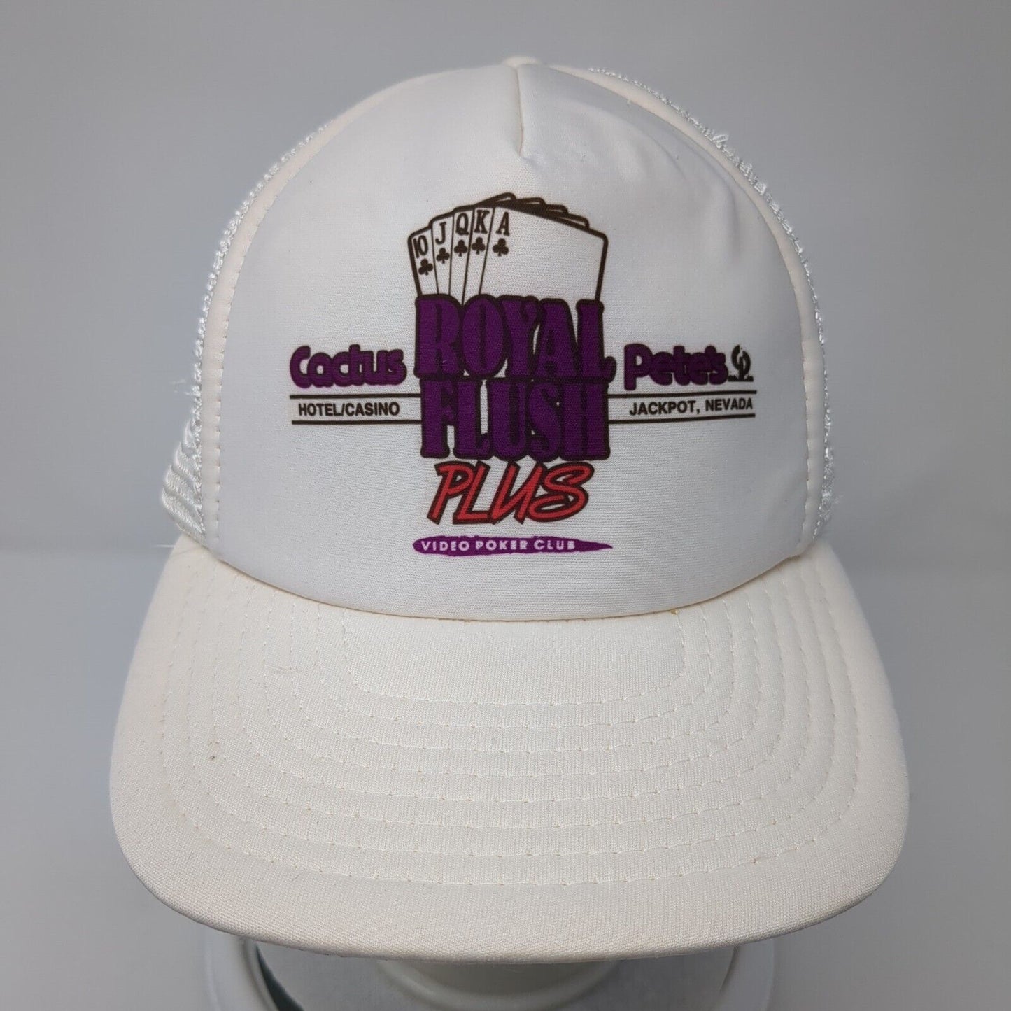 Cactus Pete's Royal Flush Plus Snapback Trucker Hat White Cream OS Mesh Back