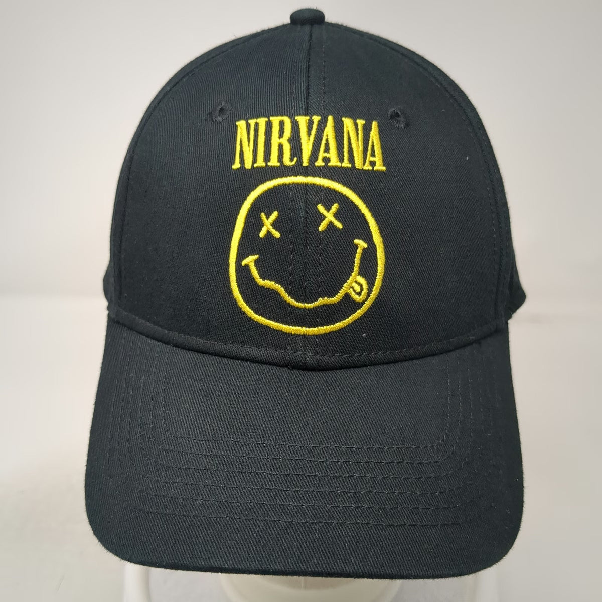 Nirvana Snapback Black One Size Embroidered Smiley Face Yellow Logo Music Hat