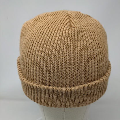 Woo Sah Beanie Hat Tan One Size Knitted Stretch Patch Logo Solid