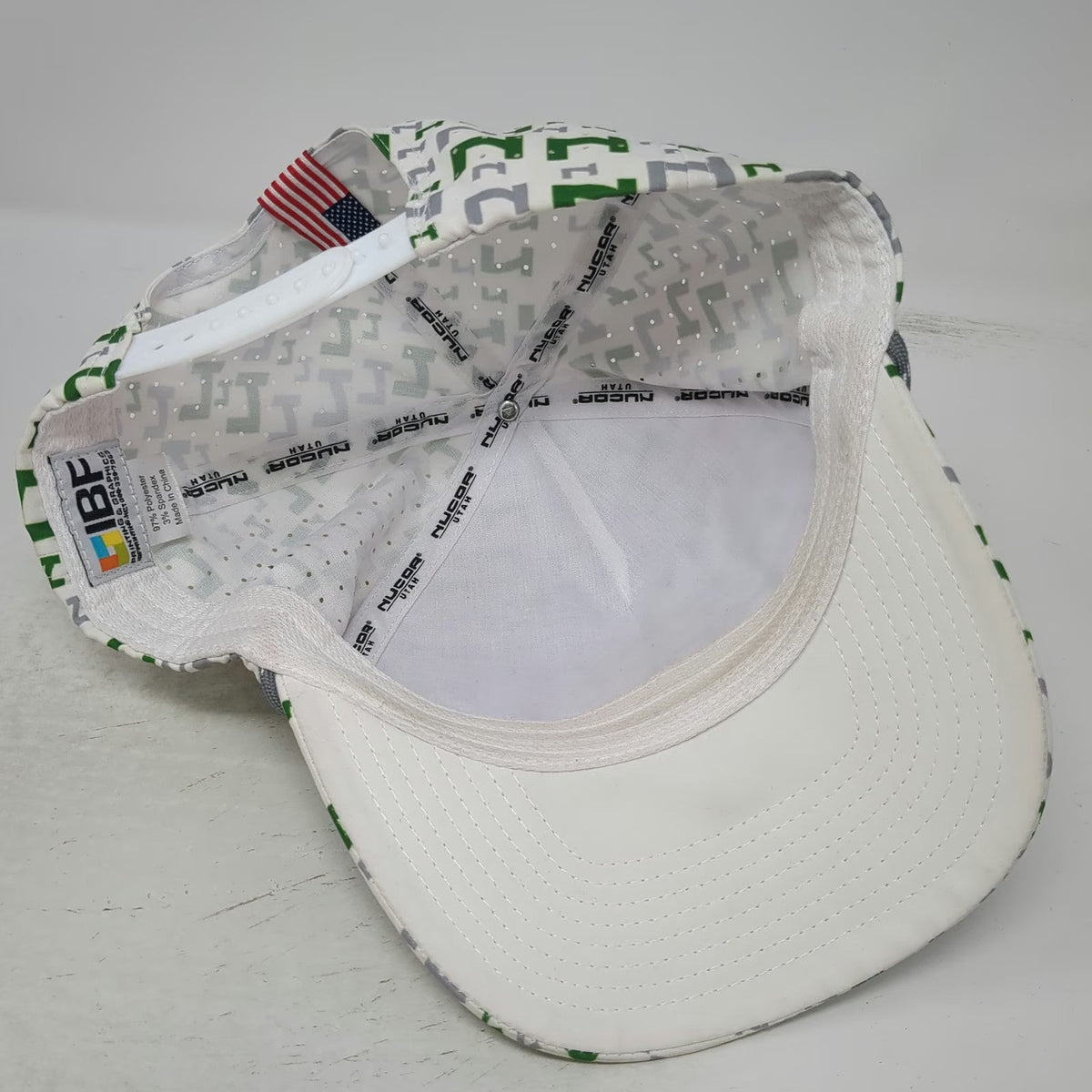 IBF 5 Panel White Green Gray Hat One Size Nucor Utah Golf Logo Rope Snapback