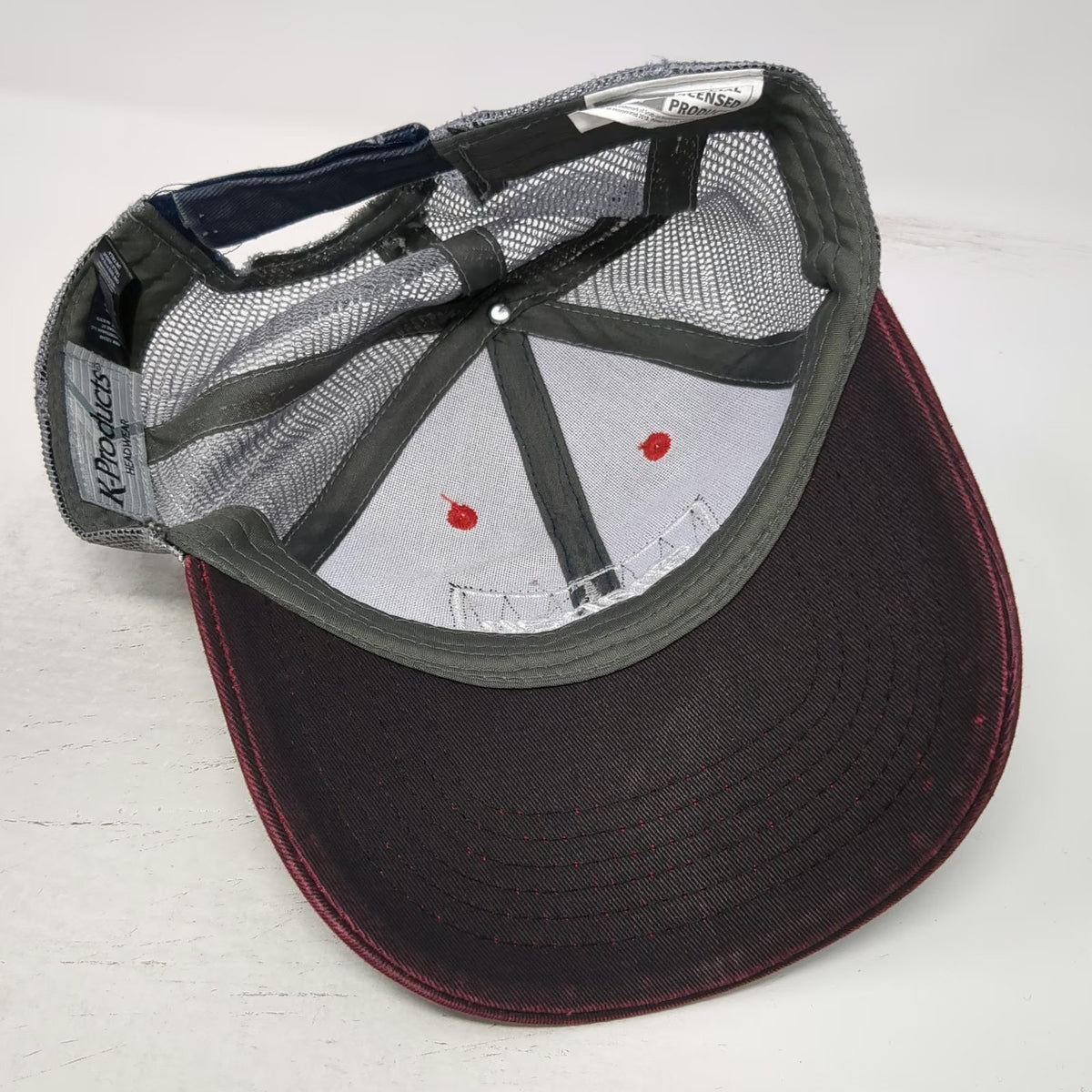 K-Products Baseball Cap Blue One Size Snap-on Distressed Patch Mesh Workwear Hat