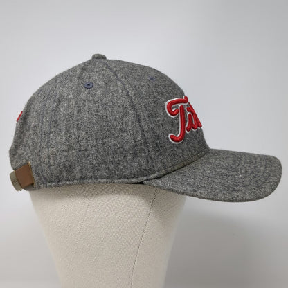 Titleist Baseball Cap Gray One Size Wool Blend Leather Strap Golf Hat Red Logo