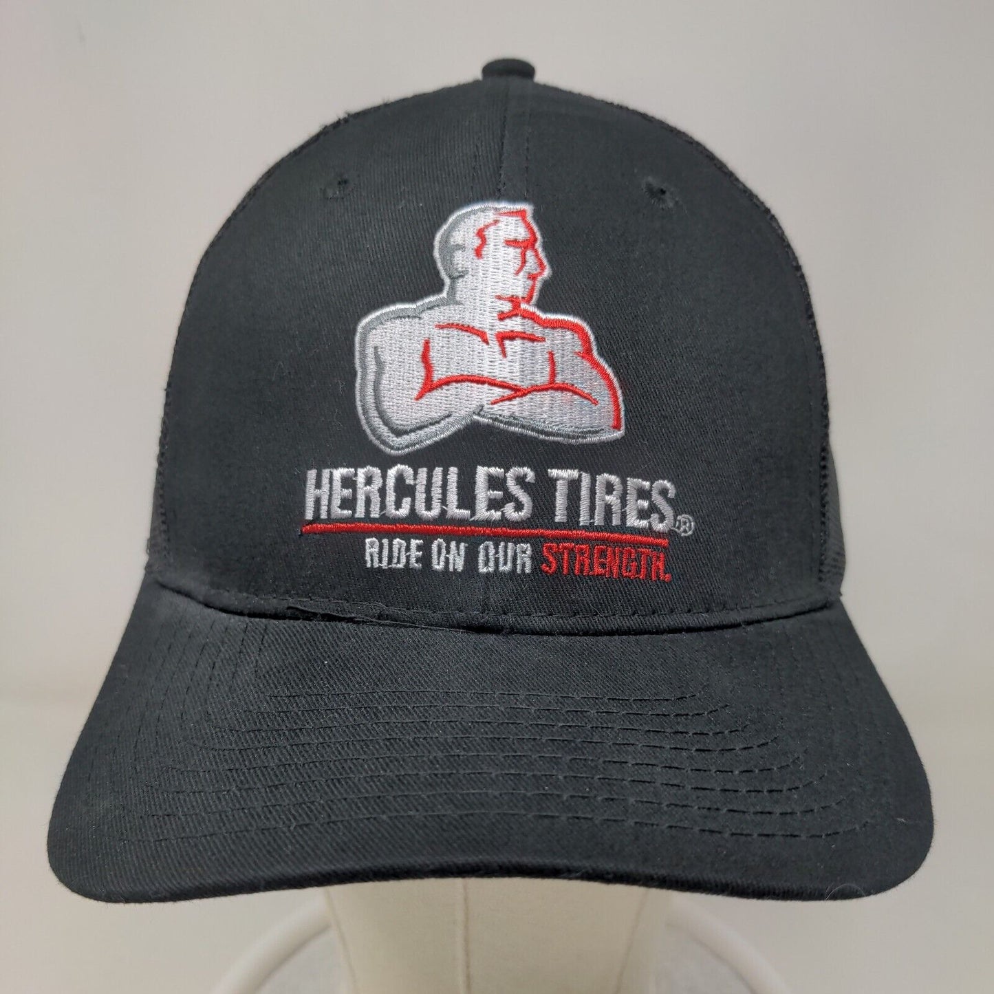 Hercules Tires Men's Snapback Mesh Back Trucker Hat Black Embroidered Logo