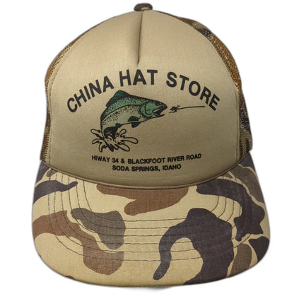That Hat Trucker Hat Beige One Size Camo Mesh Back Fishing Idaho Store Trout
