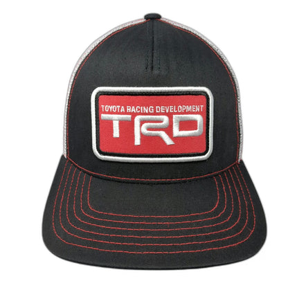 Toyota Trucker Hat Black One Size TRD Patch Red Stitching Graphic Underbrim
