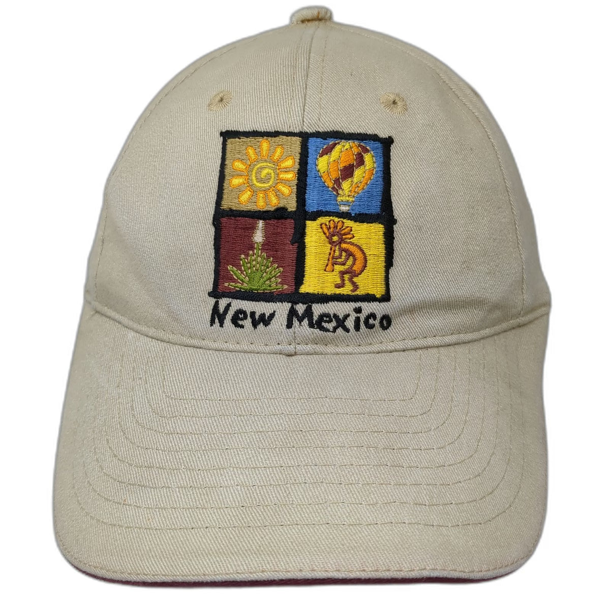 Beige Baseball Cap One Size New Mexico Kokopelli Balloon Cactus Embroidered Hat