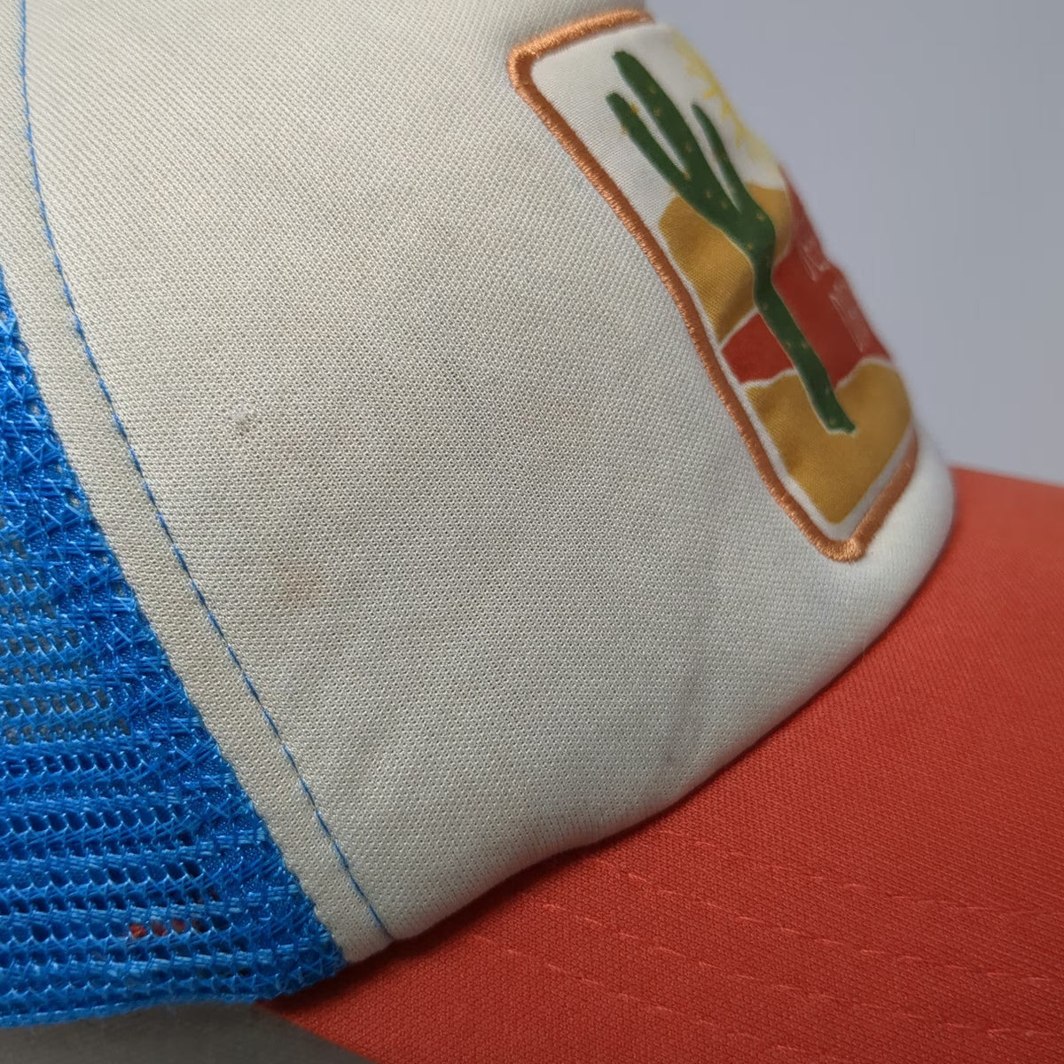 David and Young Trucker Hat White Orange Blue One Size Desert Dream Cactus Patch