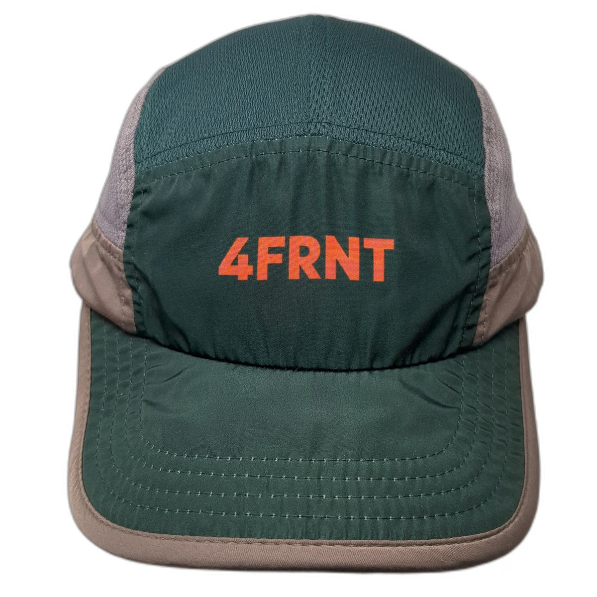 Territory Run Co 5 Panel Green One Size Hat 4FRNT Orange Logo Mesh Slideback