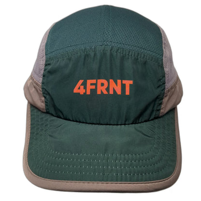 Territory Run Co 5 Panel Green One Size Hat 4FRNT Orange Logo Mesh Slideback