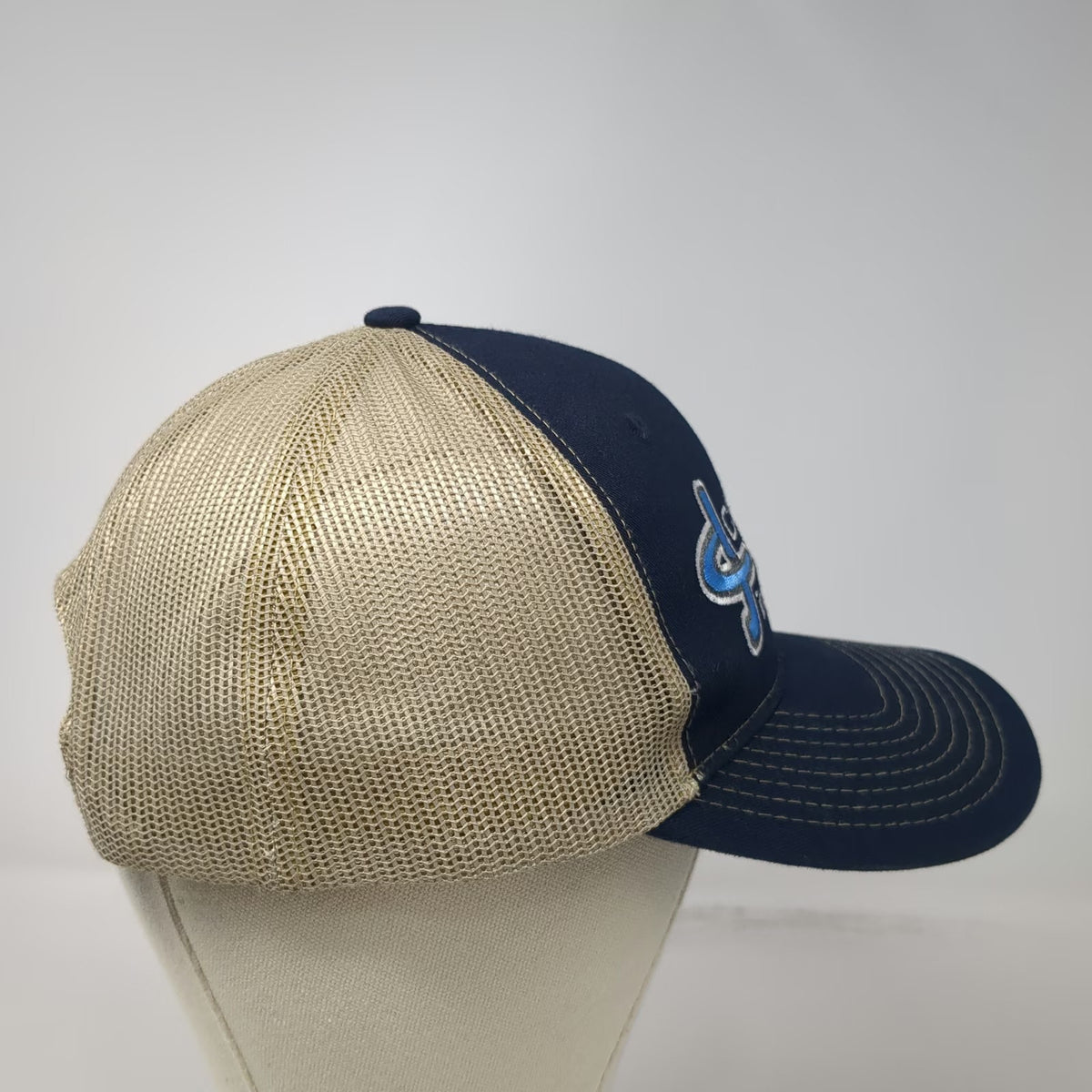 Port Authority Trucker Hat Blue Beige One Size CJ Precision Machine Inc Snapback
