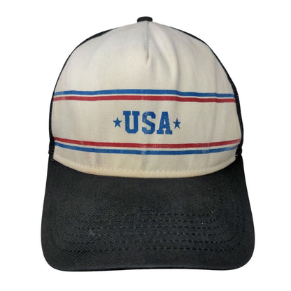 USA Snapback Trucker Hat Black One Size Adjustable Patriotic 6 Panel Mesh Back