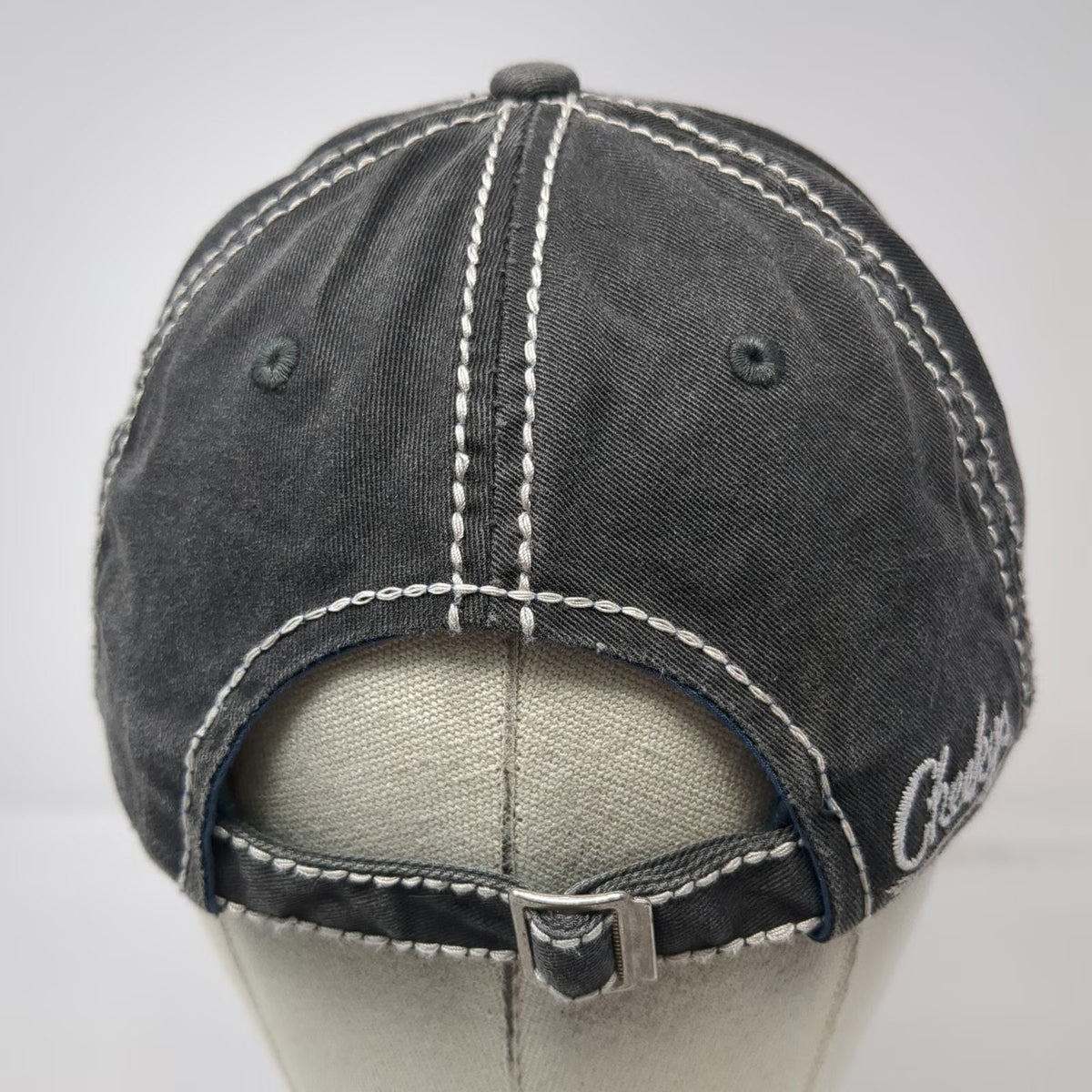 Cheeky's Kiss My Bass Baseball Cap Gray One Size Fish Hook Frayed Patch Hat