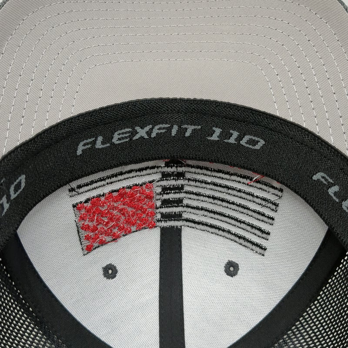 Yupoong Trucker Hat Gray Black Red One Size Mesh Snapback Flexfit 110 Quanta
