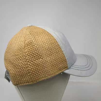 Roxy 5 Panel Gray Hat OSFM Woven Straw Back Floral Under Brim Strapback Patch