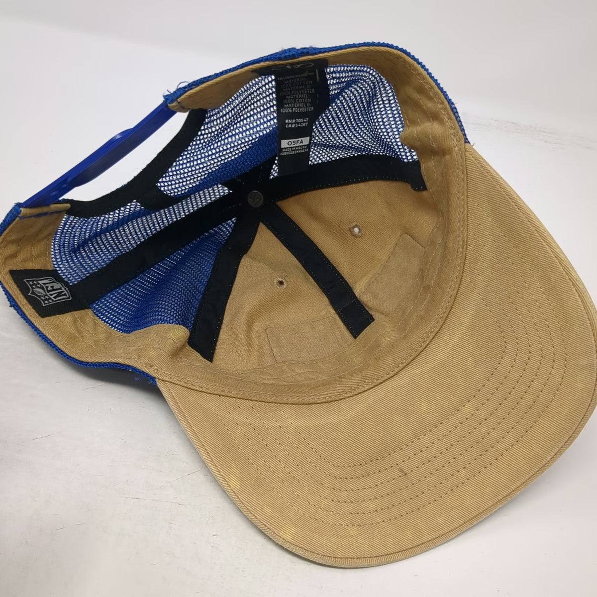 New England Patriots NFL '47 Trucker Hat Beige Blue One Size Snapback Mesh Patch
