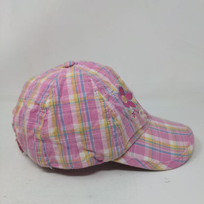 Flowers Toddler Strapback Hat One Size Adjustable Embroidered Plaid Cotton