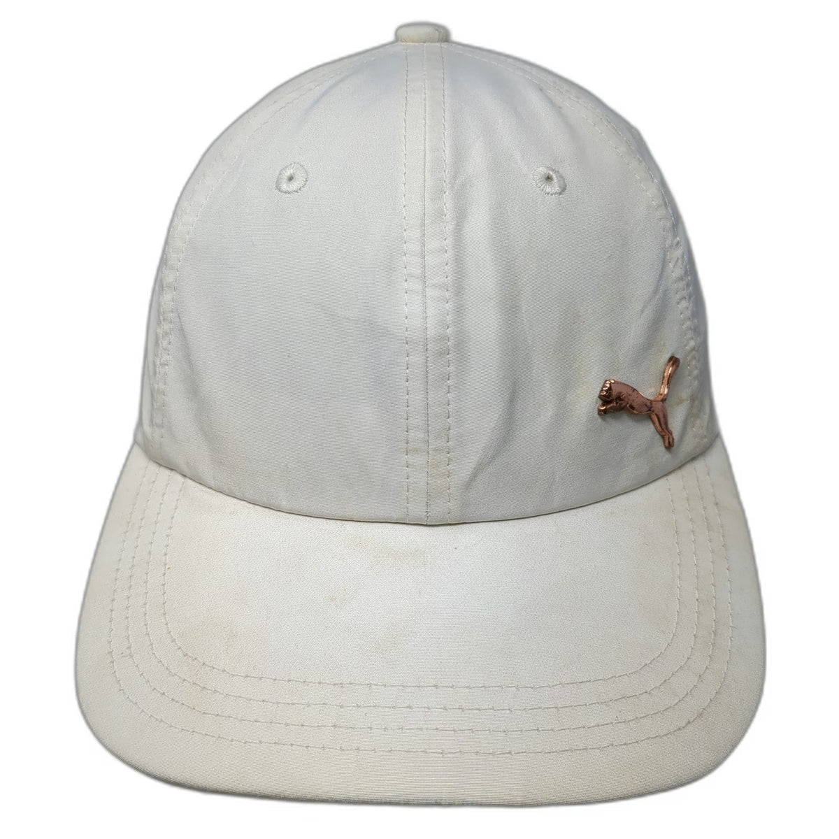 Puma Baseball Cap White One Size Gold Metallic Logo Slideback Polyester OSFA Hat