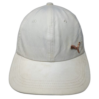 Puma Baseball Cap White One Size Gold Metallic Logo Slideback Polyester OSFA Hat